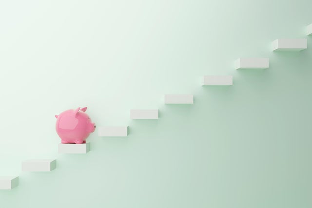 Financial Planning , Piggy bank and Steps 