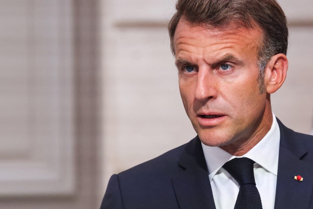 France's President Emmanuel Macron speaks during a joint press conference with Ukraine's President Volodymyr Zelenskyy following the Coalition of the Willing Summit, at the Elysee presidential palace, in Paris, France, Sept. 4, 2025. 