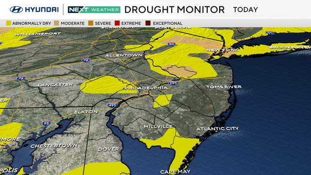 A drought monitor weather map shows some areas in the region are in abnormally dry status 