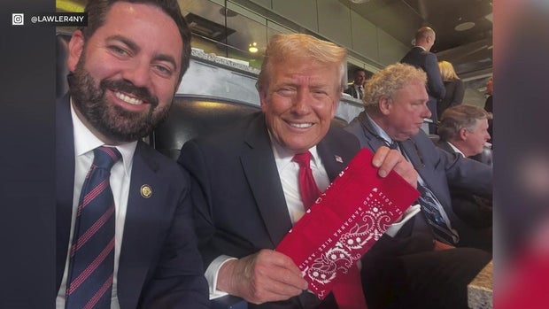 Rep. Mike Lawler and President Trump, who holds a red bandana 
