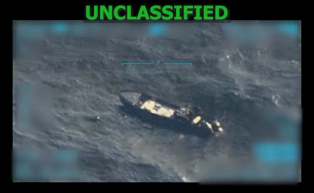 A screenshot of an alleged Venezuelan drug boat seen in a video posted by President Trump on Truth Social on Monday, Sept. 15, 2025. 