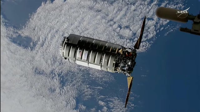 Northrop Grumman's Cygnus XL cargo ship is seen on final approach to the International Space Station early Thursday. 