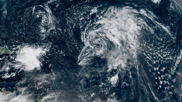 Tropical Storm Gabrielle is seen in the Atlantic Ocean in a satellite image captured at 10:20 a.m. EDT, Sept. 18, 2025. 