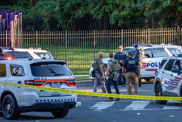 FBI, ATF, Metro Police and other federal agents work at the scene of a shooting on Mississippi Avenue Southeast in Washington, D.C., on Sept. 1, 2025. 