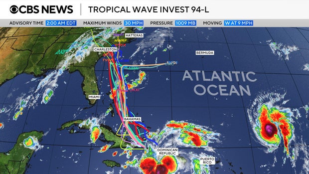Map shows possible paths for a tropical wave storm system 
