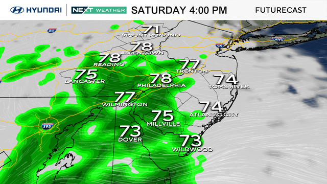 Expect a soggy weather Saturday night across the Philadelphia region. 