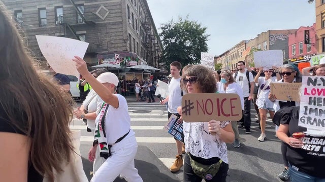 Demonstrators at NYC's Stand Against ICE Day of Action rally 