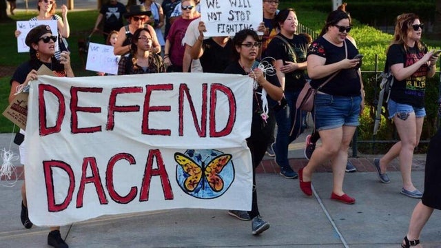 Supporters of the Deferred Action for Childhood Arrivals initiative march in protest on Tuesday, Sept. 5, 2017. 