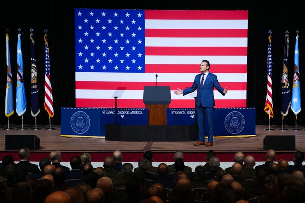 President Trump And Pete Hegseth Address U.S. Senior Military Leaders At Quantico 
