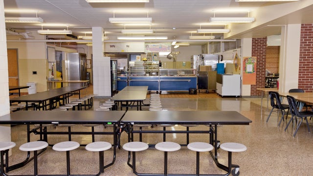 Empty school cafeteria 
