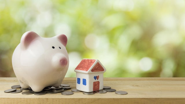 piggy bank save money for house , saving money concept 