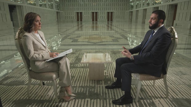 Syrian President Ahmed al-Sharaa and Margaret Brennan 