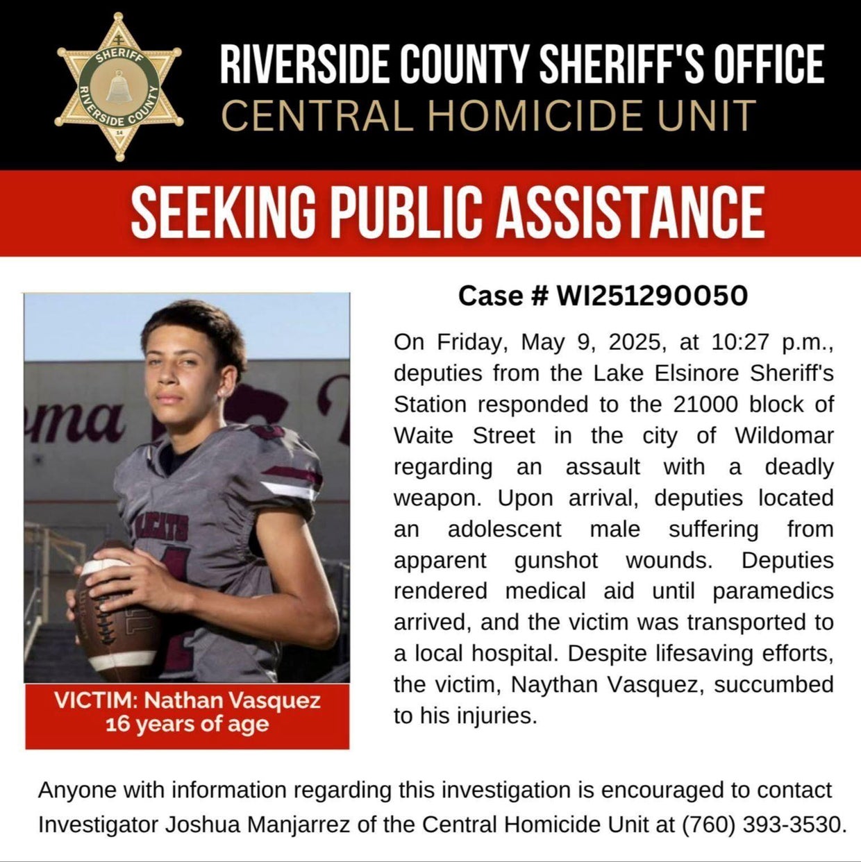 Riverside County investigators seeking help finding teenage boy's ...