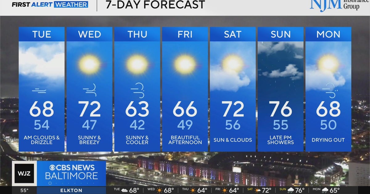 Cloudy, rainy weather to clear out on Tuesday in Maryland - CBS Baltimore