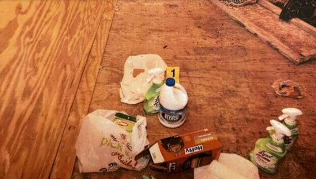 Cleaning items  in Brandon Holbrook's trailer. 