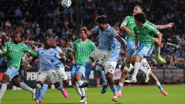 Jordan Morris #13 of the Seattle Sounders scores the team's first goal in the second half of the MLS match against New York City FC at Citi Field on October 18, 2025 in New York City. 