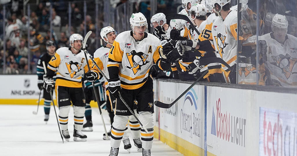 Crosby and Malkin each have goal and assist, Jarry stops 31 shots as Penguins beat Sharks 3-0