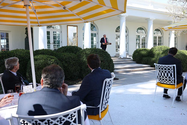 President Trump delivers remarks during a luncheon in the Rose Garden of the White House on Oct. 21, 2025.