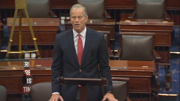 Senate Majority Leader John Thune speaks on the Senate floor on Thursday, Oct. 23, 2025.