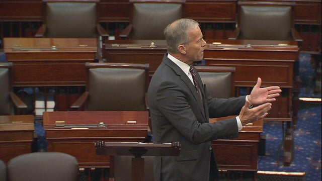 Senate Majority Leader John Thune speaks on the Senate floor on Wednesday, Oct. 29, 2025.