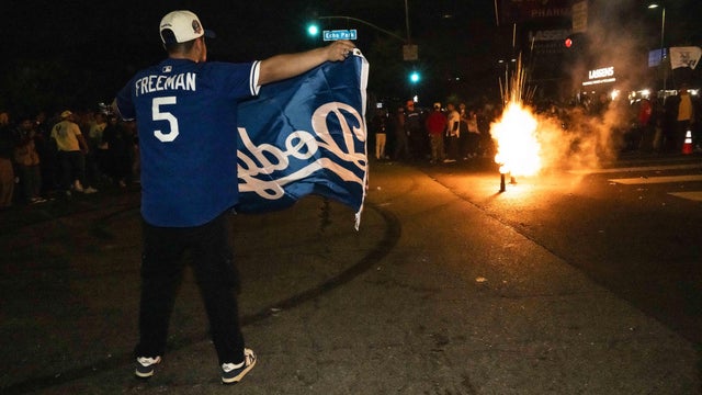 Los Angeles Dodgers fans celebrate 5-4 World Series victory 