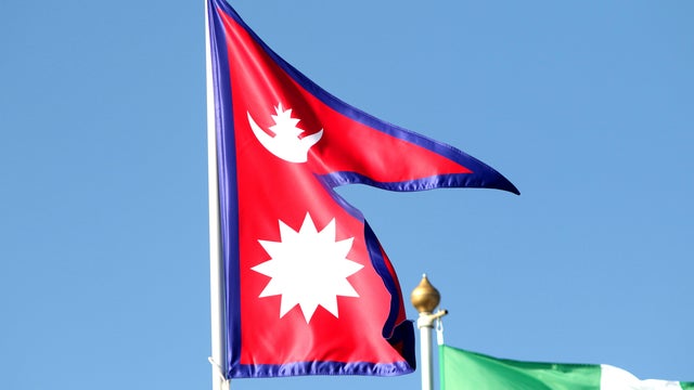 The flag of the Federal Democratic Republic of Nepal is seen in the gallery of flags of the participating countries at the St. Petersburg International Economic Forum in Russia, June 9, 2024. 