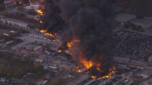 Aerial footage shows the aftermath of a plane crash in Louisville, Kentucky, Nov. 4, 2025.