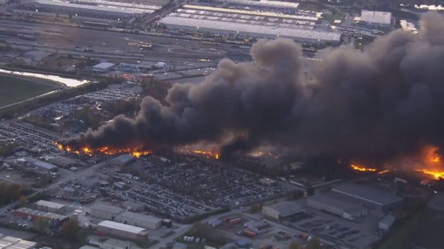 Aerial footage shows the aftermath of a plane crash in Louisville, Kentucky, Nov. 4, 2025. 