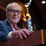 Senate Minority Leader Chuck Schumer of New York speaks at a press conference in Washington, D.C., on Nov. 5, 2025, as the government shutdown continues. 