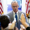 Senate Majority Leader John Thune of South Dakota speaks to reporters at the U.S. Capitol in Washington, D.C., on Nov. 6, 2025, during day 37 of the government shutdown. 