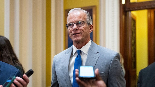 Senate Majority Leader John Thune of South Dakota walks to his office at the U.S. Capitol in Washington, D.C., on Nov. 6, 2025, after opening the Senate floor. 