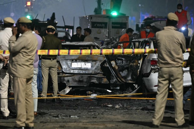 Charred vehicles at Delhi blast site