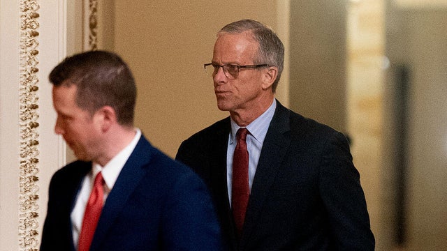 Senate Majority Leader John Thune of South Dakota arrives for a Senate Republican caucus meeting at the U.S. Capitol in Washington, D.C., on Nov. 9, 2025. 