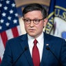 House Speaker Mike Johnson briefs the media at the Capitol Visitor Center on Nov. 10, 2025. 