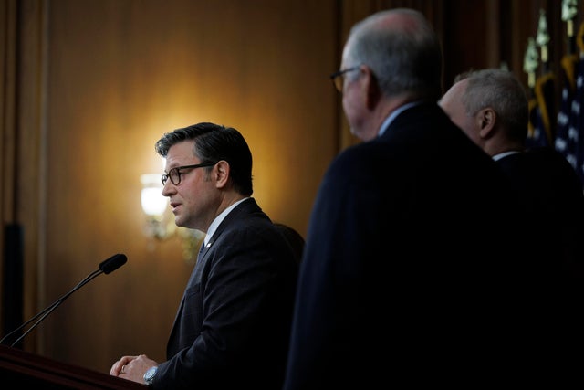 House Speaker Mike Johnson speaks during a news conference on Nov. 4, 2025 on Capitol Hill in Washington, D.C. 