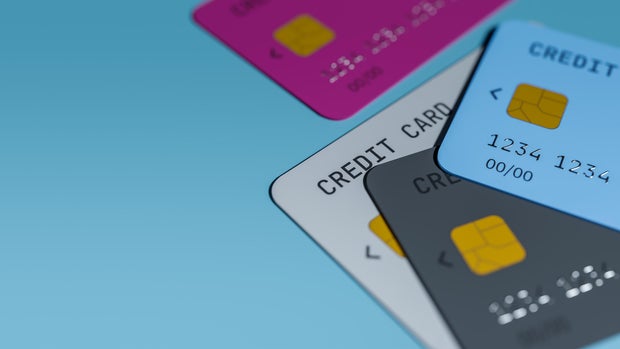 Close-up inheritance  of assorted  colored recognition  cards, 3d rendering 
