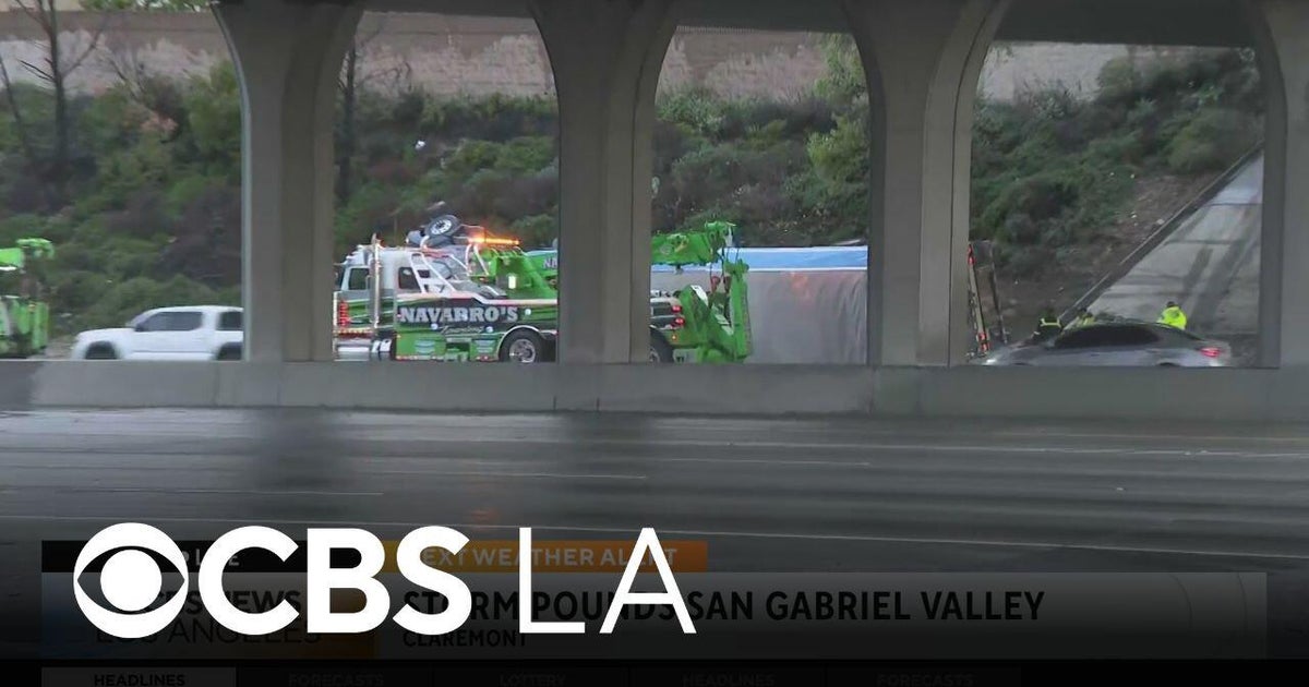 Overturned big rig snarls the Friday morning commute on the 210 Freeway ...