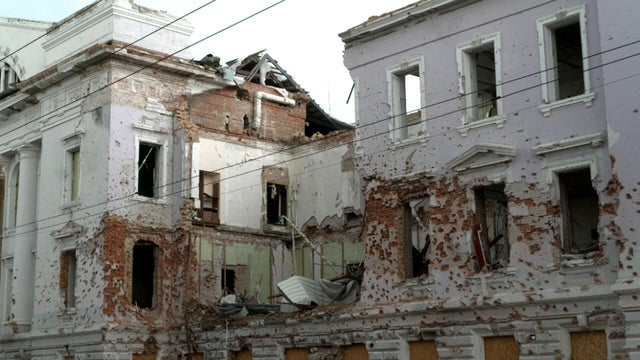 Damaged building in Sumy, Ukraine 