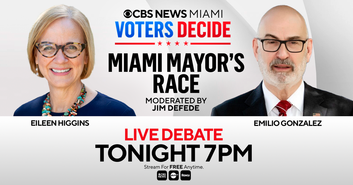 Miami mayoral candidates Eileen Higgins and Emilio Gonzalez face off in debate moderated by CBS News Miami. Here’s how to watch.