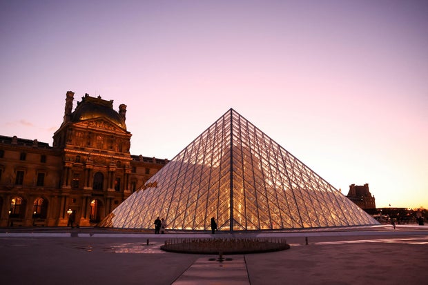 The exterior of the Louvre Museum is seen weeks after a daylight heist exposed security flaws, in Paris, France, Nov. 17, 2025. 