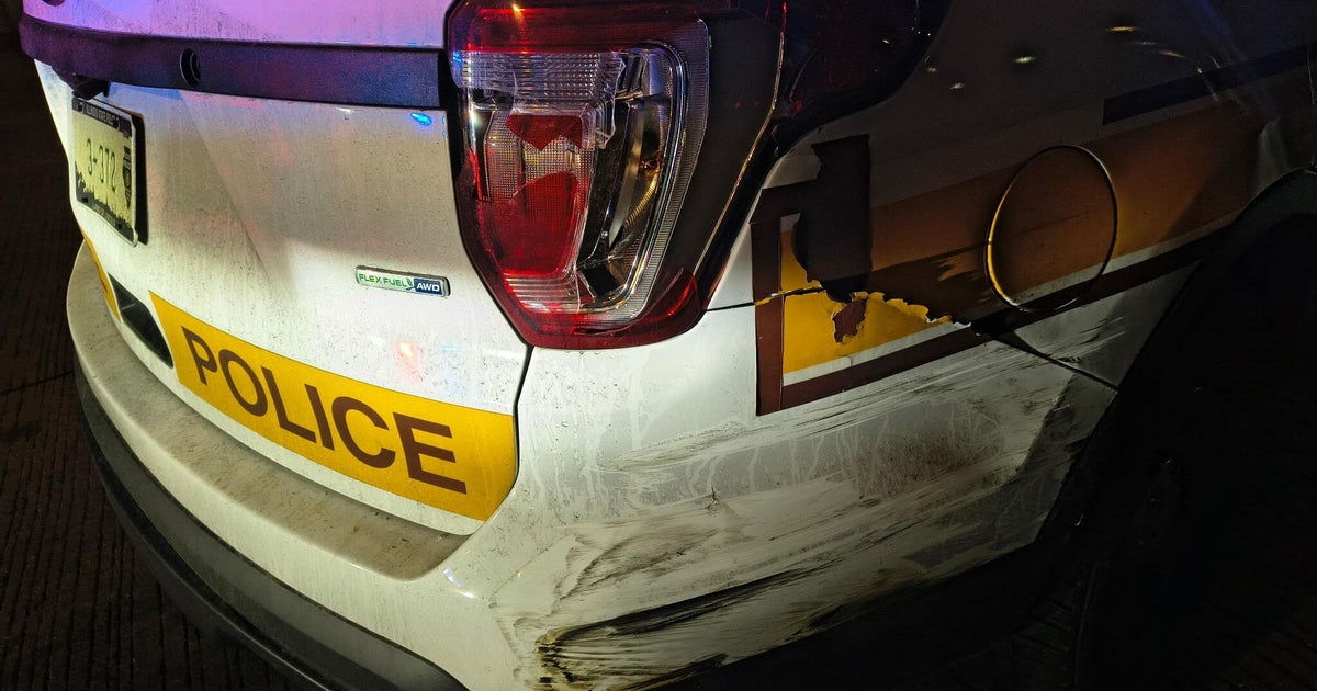 Illinois State Police squad car side-swiped by hit-and-run driver on I-94