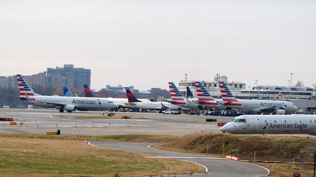 Planes with American Airlines sit on the tarmac of Ronald Reagan Washington National Airport on Nov. 25, 2025, in Arlington, Virginia. 