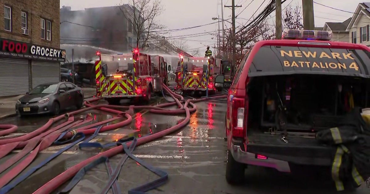 Fire breaks out at building collapse in Newark, New Jersey