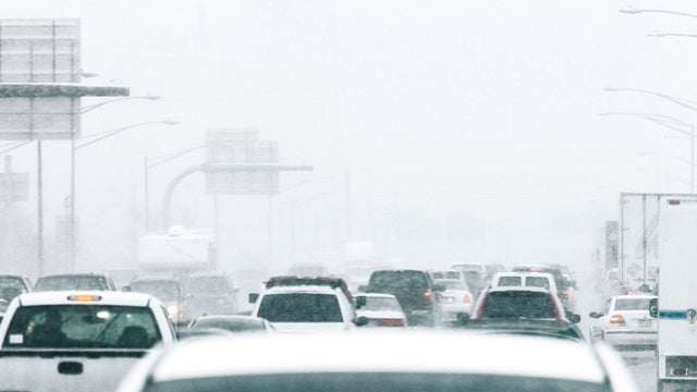 Winter traffic in Denver, Colorado. 