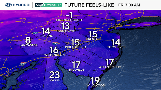 Temps Friday morning will feel like the teens around the region and as low as minus 1 at Mount Pocono