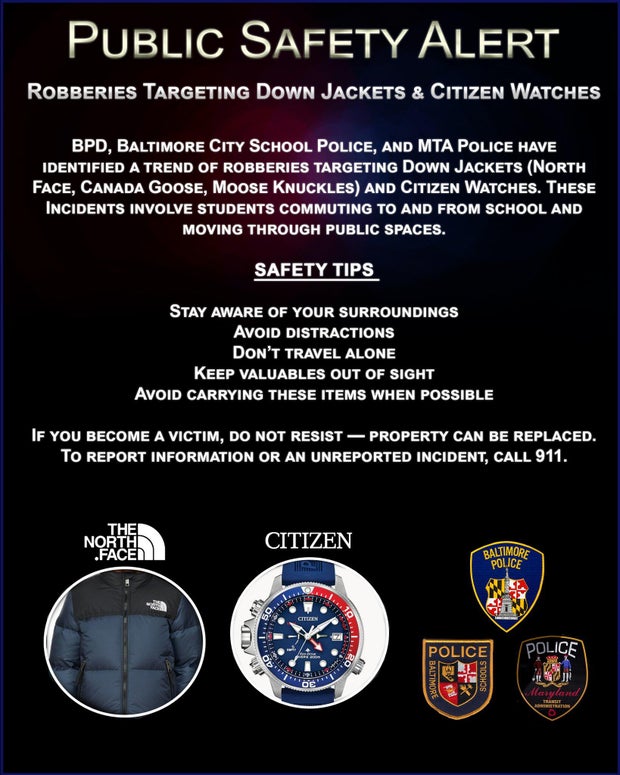 Jacket Theft Warning Baltimore