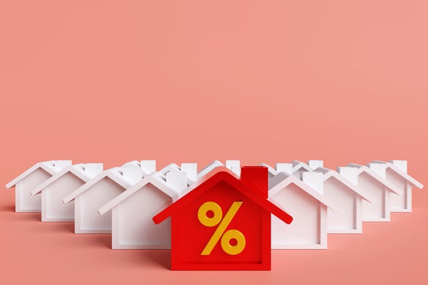 concept of house installments with banks, real estate taxes and rising interest rates, home installment loan promotion.