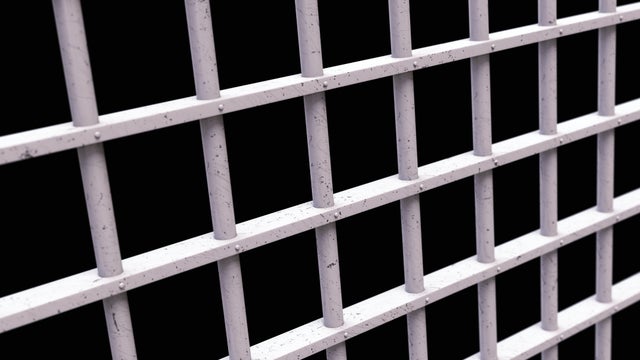 White scratched iron bar doors isolated on black 