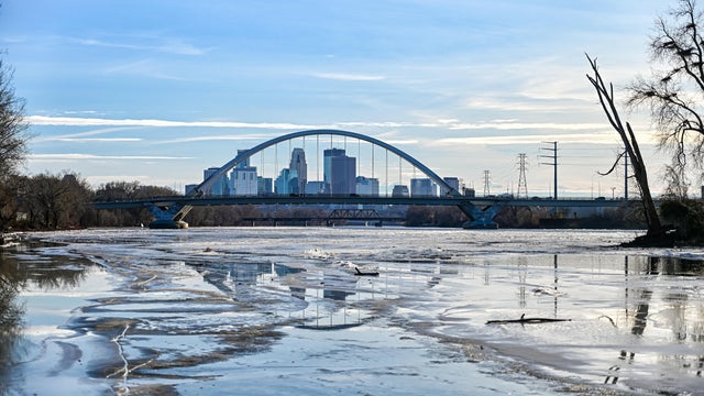 Ice City Skyline and Lowry Avenue Bridge  Minneapolis Minnesota 