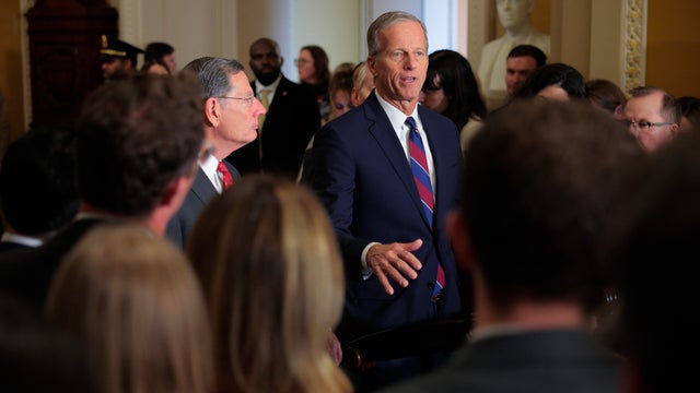 Senate Majority Leader John speaks to reporters following the weekly Senate Policy Luncheon at the U.S. Capitol on December 09, 2025 in Washington, D.C, 